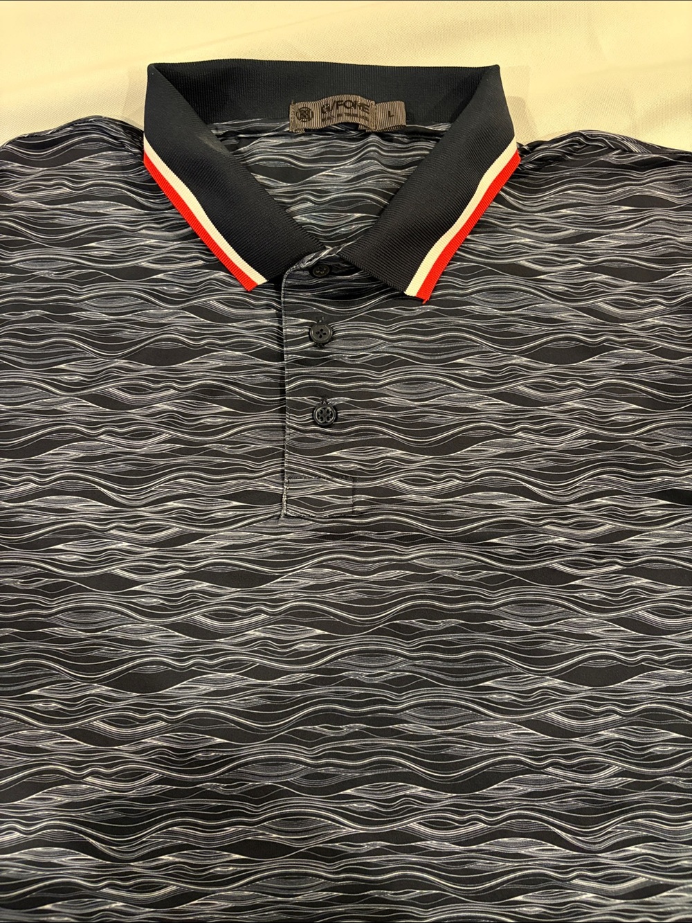 G/FORE Wave-Pattern Polo with Red and White Stripe Collar